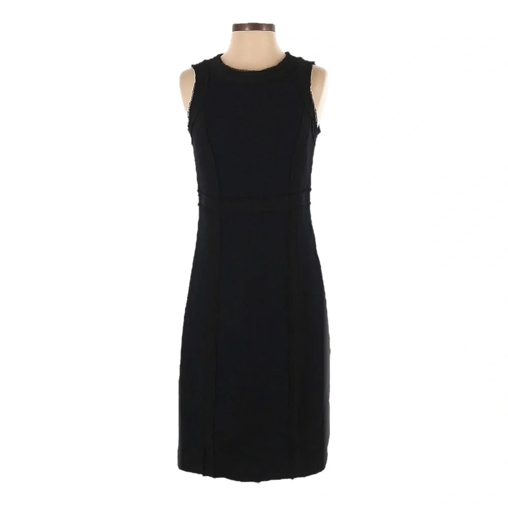 Michael Kors Black Fringe Trim Wool Blend Sheath Dress Sleeveless 2